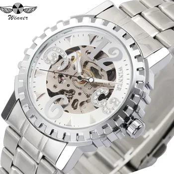 WINNER Top Brand Luxury Auto Mechanical Watches Silver Stainless Steel Watchband Gear Case Arabic Number Skeleton Wristwatch
WINNER Top Brand Luxury Auto Mechanical Watches Silver Stainless Steel Watchband Gear Case Arabic Number Skeleton Wristwatch