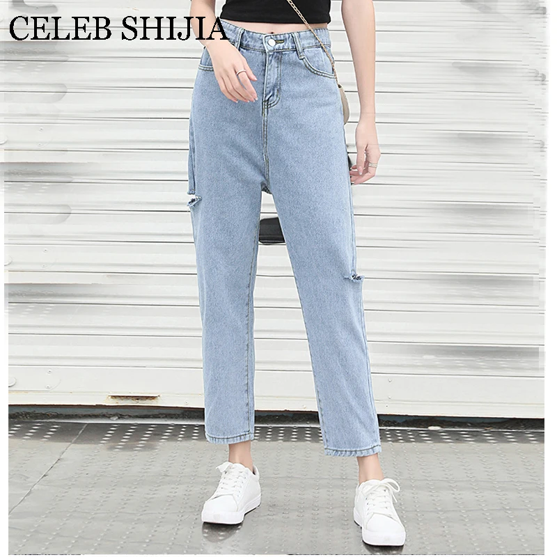 New summer woman jeans loose style hole korean fashion blue color long pants for female denim
New summer woman jeans loose style hole korean fashion blue color long pants for female denim