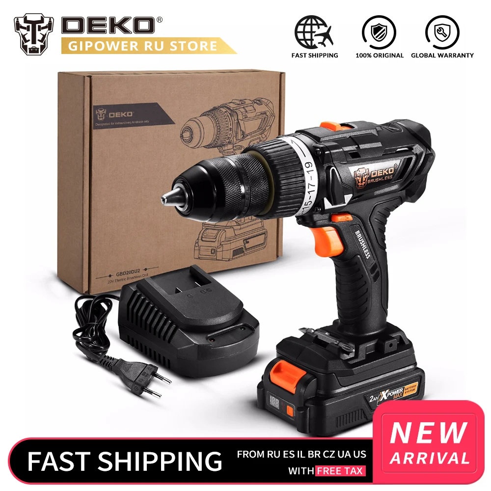DEKO GBD20DU2 20V Max Brushless Electric Cordless Drill 2000mAh Screwdriver Lithium-Ion Battery 13mm 2-Speed 58Nm Torque
DEKO GBD20DU2 20V Max Brushless Electric Cordless Drill 2000mAh Screwdriver Lithium-Ion Battery 13mm 2-Speed 58Nm Torque