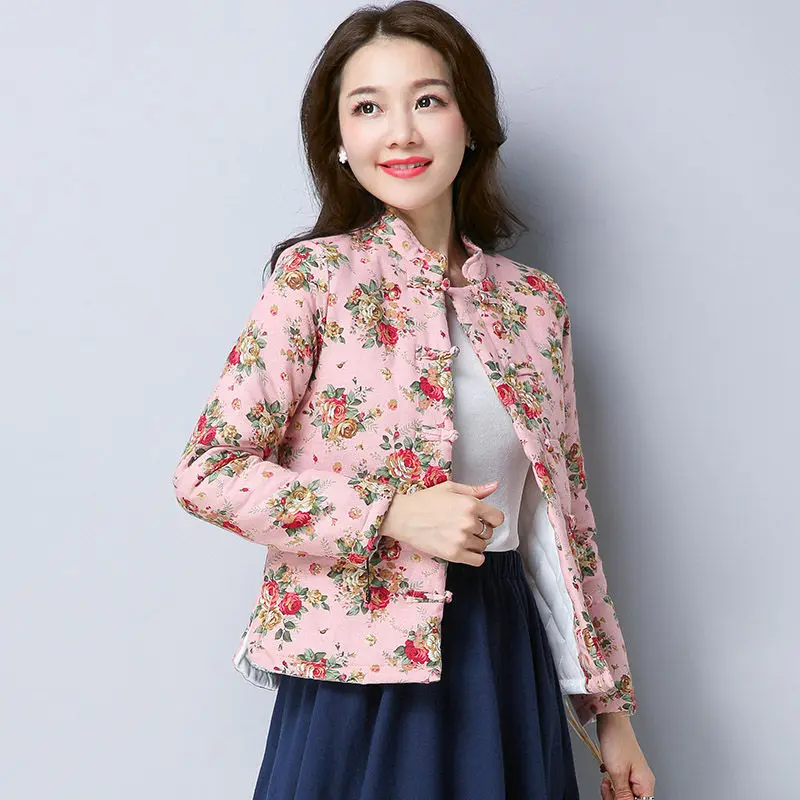 Single-breasted Padded Cotton Jacket Autumn Winter Ethnic Women's Retro Print Long Sleeve Slim Floral Short Parkas Coat f1231
Single-breasted Padded Cotton Jacket Autumn Winter Ethnic Women's Retro Print Long Sleeve Slim Floral Short Parkas Coat f1231