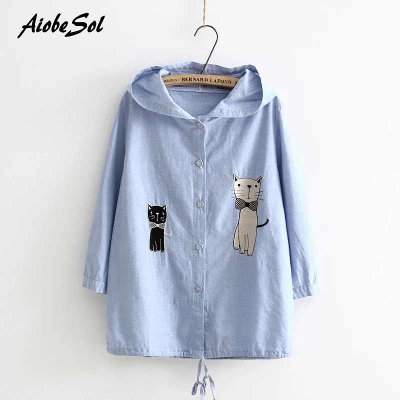 Mori Girl Style Summer 2017 Women Casual Thin Hooded Cat Embroidery Single Breasted Jacket Coat Sun Protection Clothing
Mori Girl Style Summer 2017 Women Casual Thin Hooded Cat Embroidery Single Breasted Jacket Coat Sun Protection Clothing
