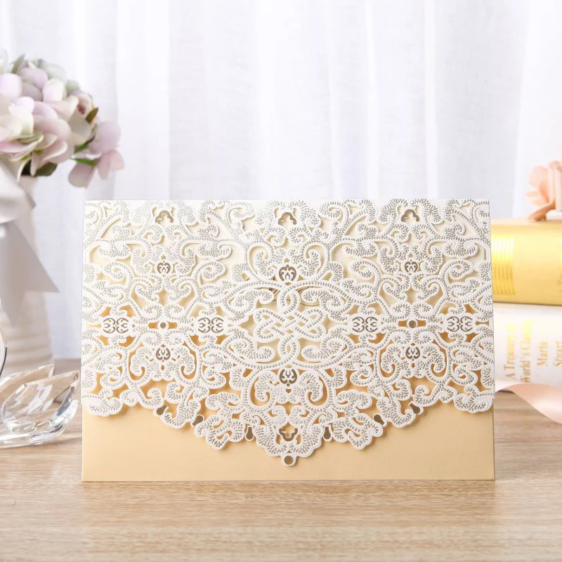 25pcs Gold Laser Cut Flora Wedding Invitations Card Elegant Greeting Card Lace Mariage Envelopes Wedding Party Favor Decoration
25pcs Gold Laser Cut Flora Wedding Invitations Card Elegant Greeting Card Lace Mariage Envelopes Wedding Party Favor Decoration