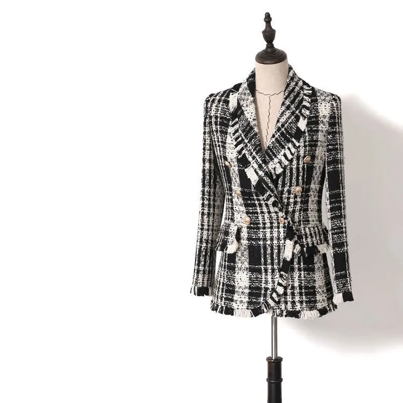 High Quality 2019 Spring Autumn Women Plaid Tweed Woolen Blazers Ladies Shawl Collar Double Breasted Tassel Coats Jackets Y041
High Quality 2019 Spring Autumn Women Plaid Tweed Woolen Blazers Ladies Shawl Collar Double Breasted Tassel Coats Jackets Y041