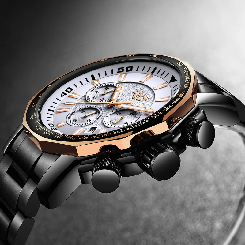 LIGE модные брендовые мужские часы с хронографом полностью стальные деловые