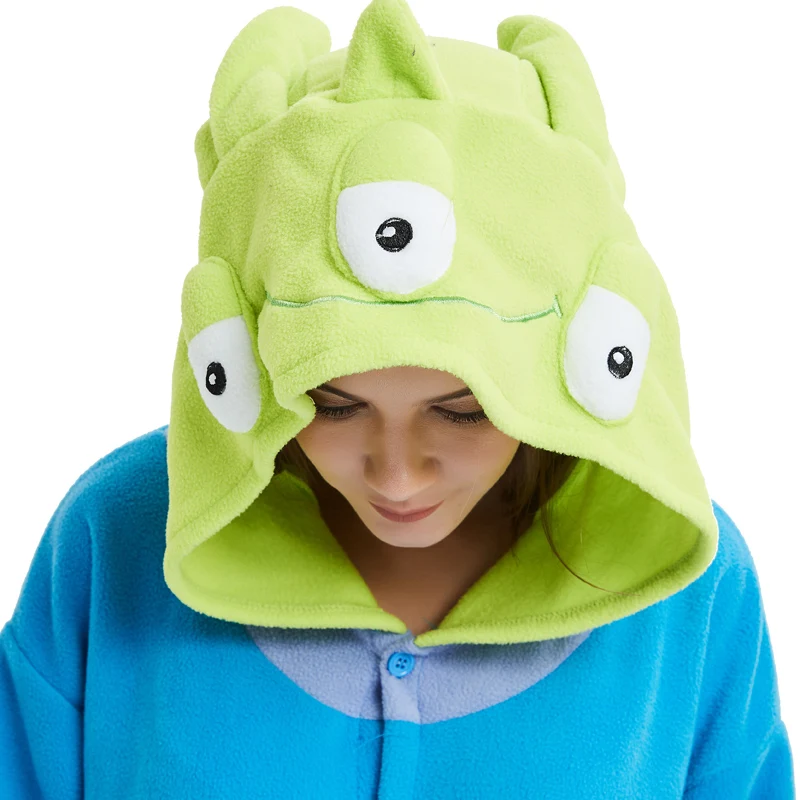 Blue Alien Fleece Kigurumi Cosplay Adult Costume Little Green Man Cartoon Onesie Pajama Halloween Carnival Masquerade Party (2)