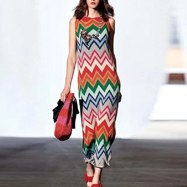 Runway Designer Dresses Summer Bohemian Sleeveless Knitted Rainbow Striped Elastic Maxi Dress High Quality Long Party Dresses
Runway Designer Dresses Summer Bohemian Sleeveless Knitted Rainbow Striped Elastic Maxi Dress High Quality Long Party Dresses