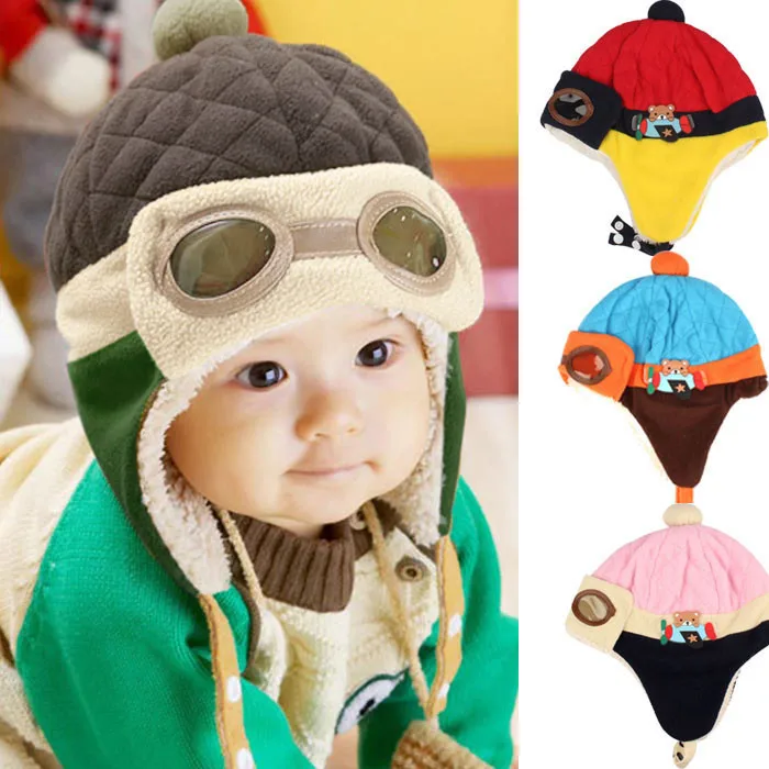 

2019 Fashion Baby Winter Warm Cap Hat Beanie Pilot Crochet Earflap Hats newborn prop outfit toucas para bebe For 10 to 48 Months