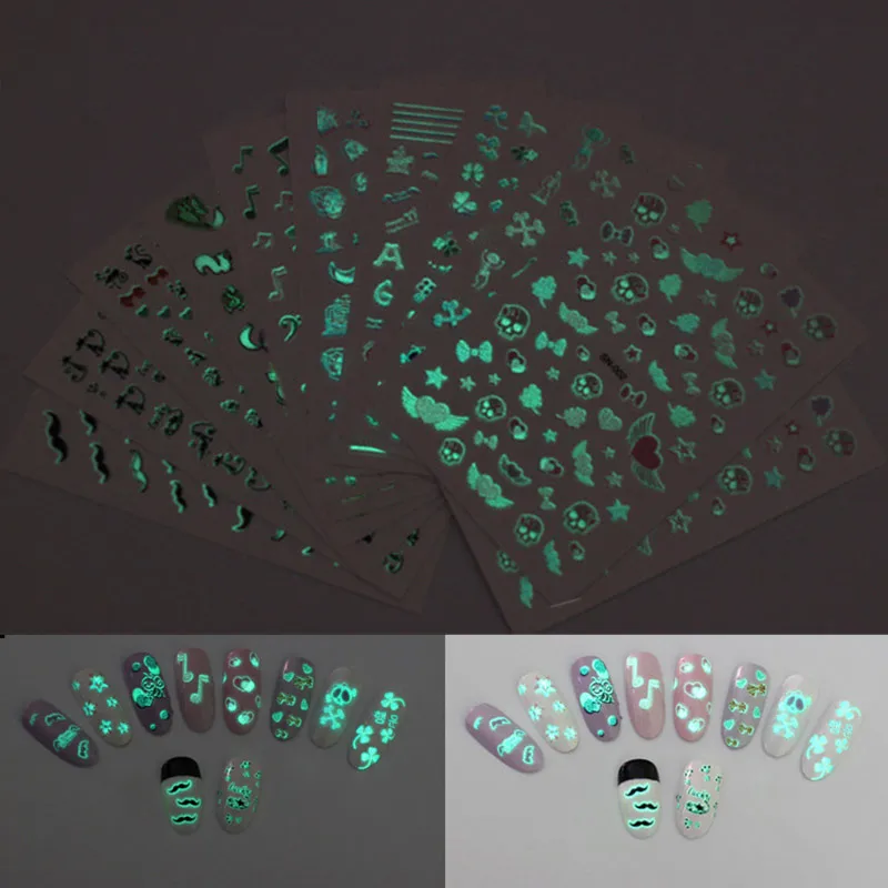 3D Nail Stickers Noctilucent Heart Skull Moon Beauty Image Mixed Patterns Glow in the Dark Nail Art Decoration Transfer Decals
3D Nail Stickers Noctilucent Heart Skull Moon Beauty Image Mixed Patterns Glow in the Dark Nail Art Decoration Transfer Decals