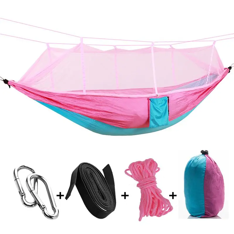 Portable High Strength Parachute Fabric Camping Hammock Hanging Bed With Mosquito Net Sleeping Hammock
Portable High Strength Parachute Fabric Camping Hammock Hanging Bed With Mosquito Net Sleeping Hammock