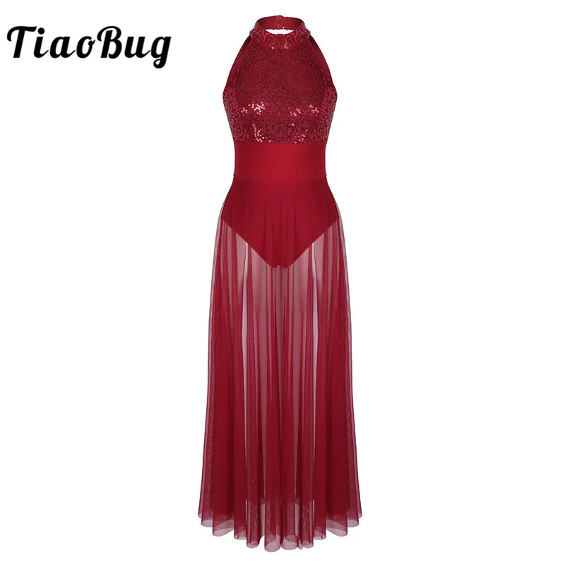 TiaoBug Women Sleeveless Halter Shiny Sequins Stage Performance Lyrical Dance Costumes Ballet Leotard Adult Maxi Mesh Long Dress
TiaoBug Women Sleeveless Halter Shiny Sequins Stage Performance Lyrical Dance Costumes Ballet Leotard Adult Maxi Mesh Long Dress