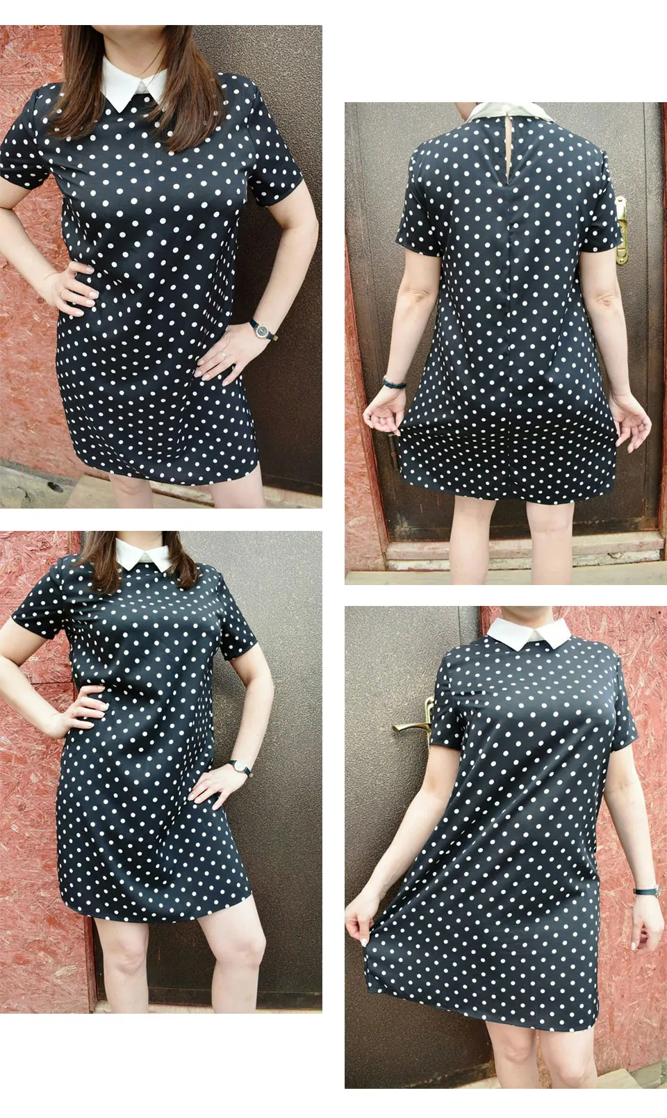 black  Polka Dot Casual Straight Dress 