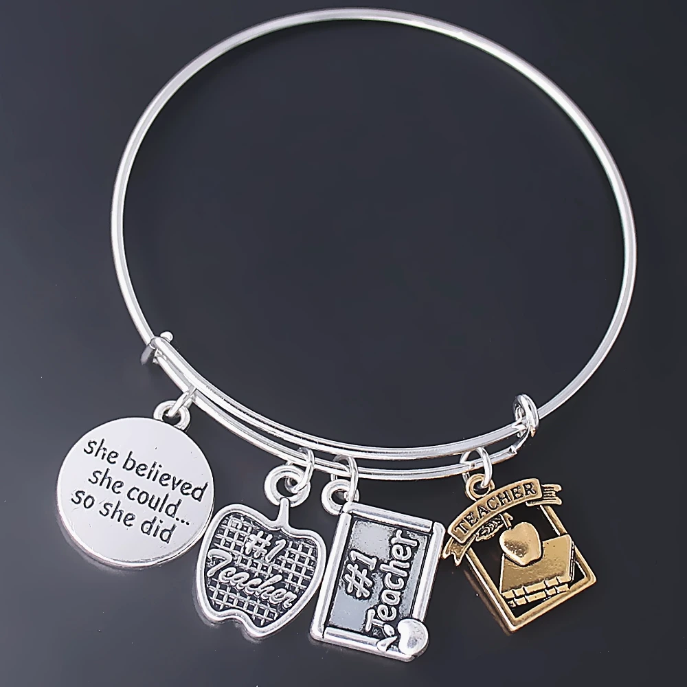 Double Nose Metal Crafting Number One Apple Teacher Inspirational Expandable Bangles Bracelets Appreciation Gift From Students
Double Nose Metal Crafting Number One Apple Teacher Inspirational Expandable Bangles Bracelets Appreciation Gift From Students