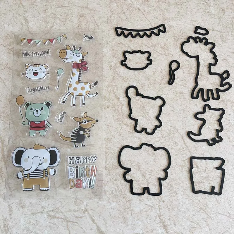 Jungle Safari Animal Happy Birthday Metal Cutting Dies With Rubber Stamp Set Stencil Scrapbooking Card Paper Embossing Craft
Jungle Safari Animal Happy Birthday Metal Cutting Dies With Rubber Stamp Set Stencil Scrapbooking Card Paper Embossing Craft