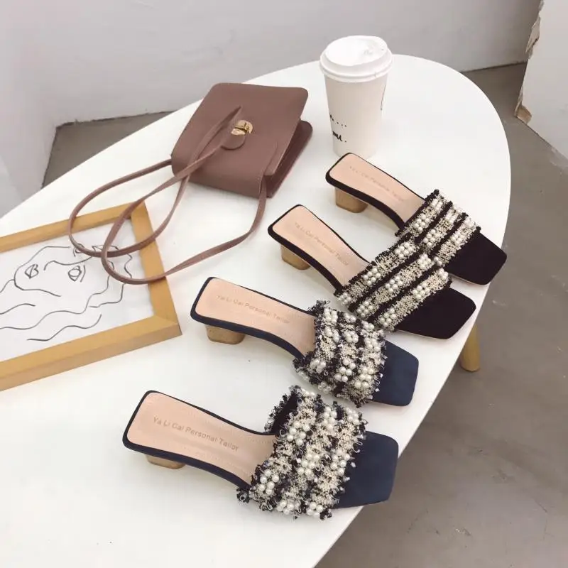Slides Shoes String Bead Square heel Women's Slippers 2019 Med Sliders Luxury New Basic Rome Rubber Fabric PU
Slides Shoes String Bead Square heel Women's Slippers 2019 Med Sliders Luxury New Basic Rome Rubber Fabric PU