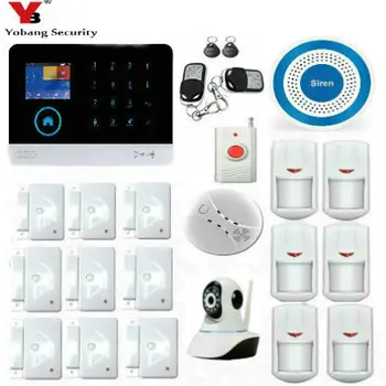 

YobangSecurity IOS Android App Touch keypad GSM WIFI Home Security Alarm System Kit with Wireless IP Camera Siren Smoke Detector