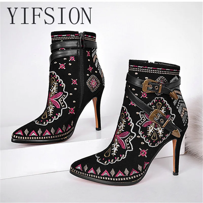 OLOME New Black Embroider Women Ankle Boots Pointed Toe Side Zip Buckle Thin High Heel Women Winter Warm Boots Shoes Woman
OLOME New Black Embroider Women Ankle Boots Pointed Toe Side Zip Buckle Thin High Heel Women Winter Warm Boots Shoes Woman