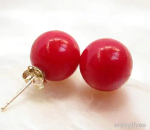FREE SHIPPING>>> Hot sale new Style >>>>10 mm Red JADE Beads 925 Sterling Silver Stud Earrings
