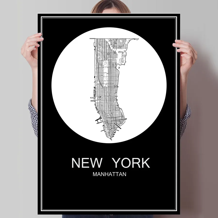 Фото Нью-Йорк США абстрактная карта городов мира Печать плаката печать на Бумага или