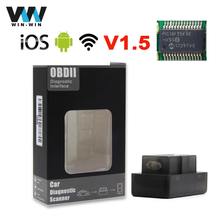 Newest ELM327 WIFI V1.5 OBDII/OBD2 Auto Scanner Tool Support for IOS & Android ELM 327 v1.5 Wifi With PIC18F25K80 Chip
Newest ELM327 WIFI V1.5 OBDII/OBD2 Auto Scanner Tool Support for IOS & Android ELM 327 v1.5 Wifi With PIC18F25K80 Chip