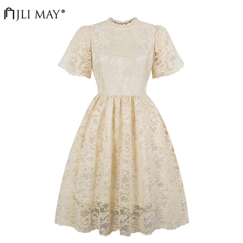 JLI MAY Vintage Beige Floral Lace Dress Women Short sleeve A-Line O-Neck Party Retro Formal Wedding Elegant Ladies dresses
JLI MAY Vintage Beige Floral Lace Dress Women Short sleeve A-Line O-Neck Party Retro Formal Wedding Elegant Ladies dresses