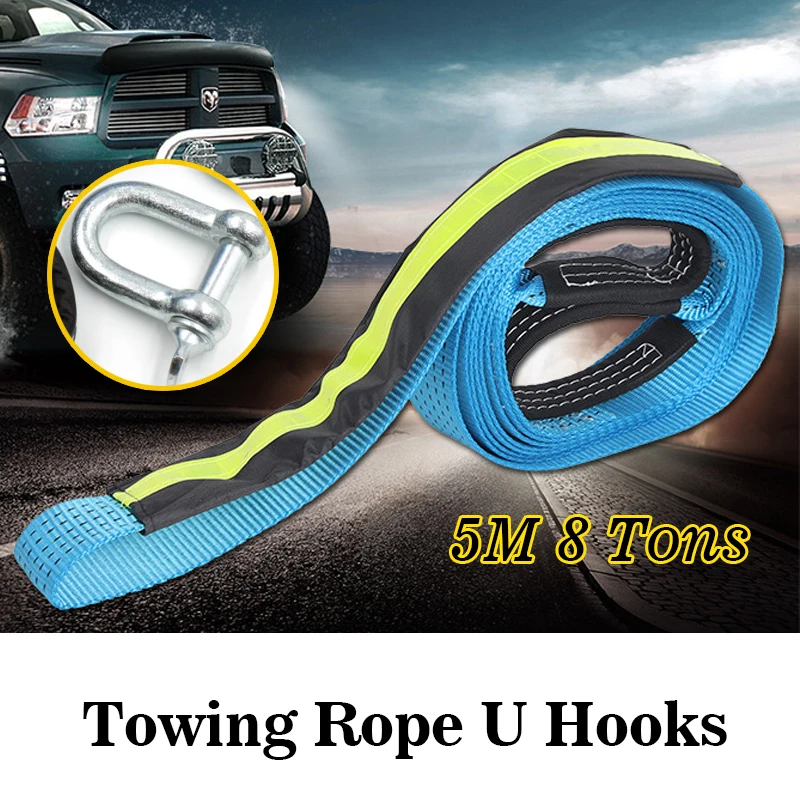 5M 8 Tons Towing Rope Strape Cable With U Hooks Shackle High Strength Nylon With Reflective Light For Car Truck Trailer SUV
5M 8 Tons Towing Rope Strape Cable With U Hooks Shackle High Strength Nylon With Reflective Light For Car Truck Trailer SUV