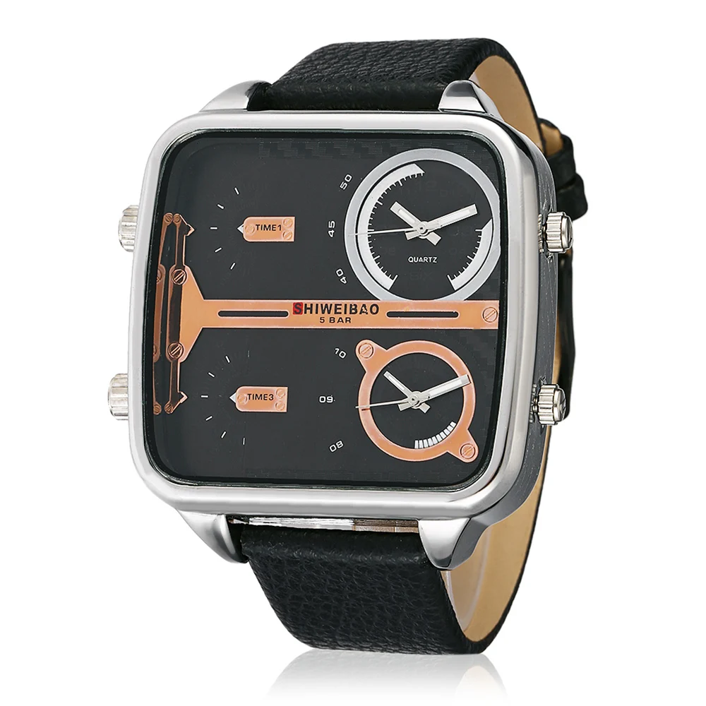 cool design quartz watch for men wrist watches dual time zones leather strap miltiary dz style watches sports wristwatches free shipping (7)