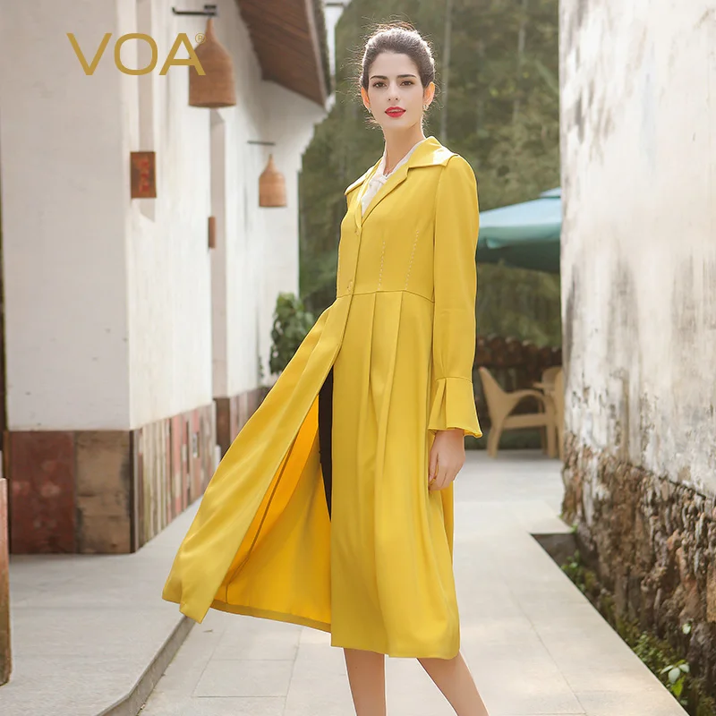 VOA 2018 Fall Fashion Brief Solid Yellow Flare Sleeve Heavy Silk Trench Coat Plus Size High Waist Slim Women Long Coat F7553
VOA 2018 Fall Fashion Brief Solid Yellow Flare Sleeve Heavy Silk Trench Coat Plus Size High Waist Slim Women Long Coat F7553