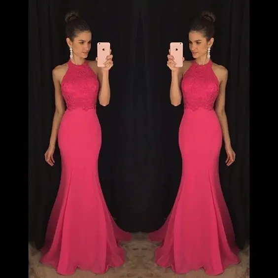 Fashio Fushia Halter Neck Mermaid Long Evening Dresses Sleeveless Backless Prom Party Dresses Formal Dress Vestido De Noiva 2017
Fashio Fushia Halter Neck Mermaid Long Evening Dresses Sleeveless Backless Prom Party Dresses Formal Dress Vestido De Noiva 2017