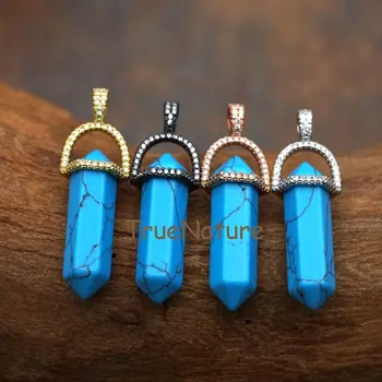 Gold/ Rose Gold/ Silver/ Gun Black Metallic Cap, Turkey Turquoises Pencil Point Pendant, Cubic Beads Pave In 45*10 mm PM7407
Gold/ Rose Gold/ Silver/ Gun Black Metallic Cap, Turkey Turquoises Pencil Point Pendant, Cubic Beads Pave In 45*10 mm PM7407