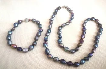 Women Jewelry set 20'' 50cm necklace 9x10mm black blue gray purple baroque pearl handmade bracelet natural freshwater pearl
Women Jewelry set 20'' 50cm necklace 9x10mm black blue gray purple baroque pearl handmade bracelet natural freshwater pearl