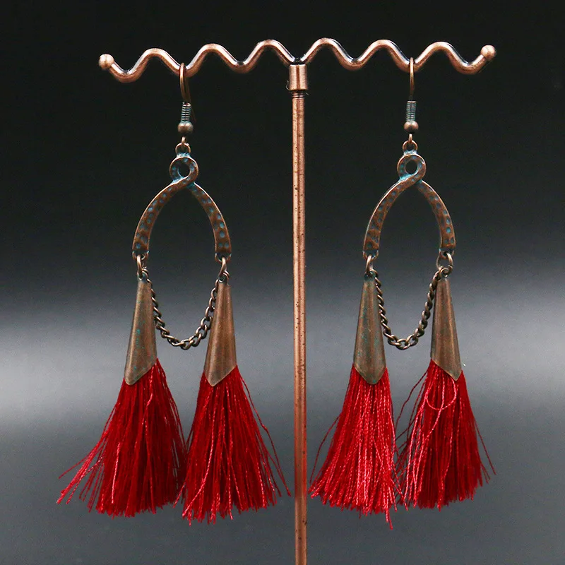 Фото Ethnic Bohemia Double Frige Tassel Dangling Earrings for Women Vintage Indian U Shape Pendant Earring Ear Cuff Jewelry | Украшения и