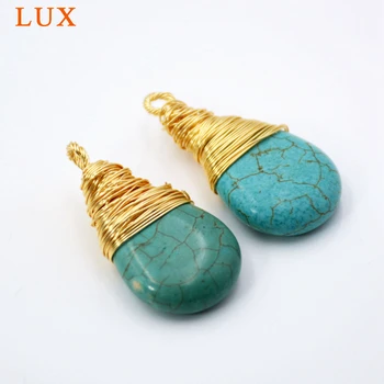 Turquoises Blue gold color plated Bright Vibrant Faux Pendant Wire Wrapped Turquoises pendant handmade jewelry
Turquoises Blue gold color plated Bright Vibrant Faux Pendant Wire Wrapped Turquoises pendant handmade jewelry