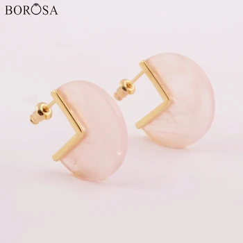 BOROSA Fashion Gild Natural Rose Quartzs Stud Earrings Geniue Pink Crystal Quartz Studs Gems Earring Women Gifts Dropship ZG0421
BOROSA Fashion Gild Natural Rose Quartzs Stud Earrings Geniue Pink Crystal Quartz Studs Gems Earring Women Gifts Dropship ZG0421