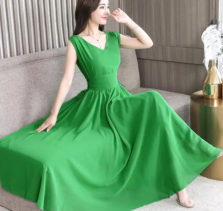 2019 Summer New Arrival Plus Sze S-4XL Elegant V Collar Solid Color Sleeveless Woman CHiffon Long Dress
2019 Summer New Arrival Plus Sze S-4XL Elegant V Collar Solid Color Sleeveless Woman CHiffon Long Dress