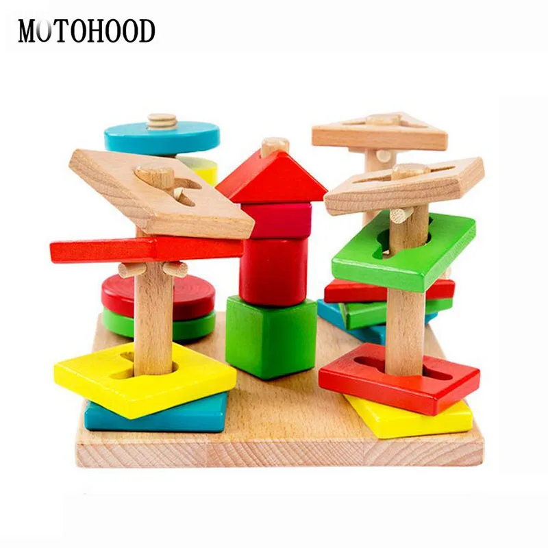 

MOTOHOOD 11.5*15.5cm Colorful Wooden Toys Enlighten Intelligence Triangle Assemblage Building Blocks Toys For Children