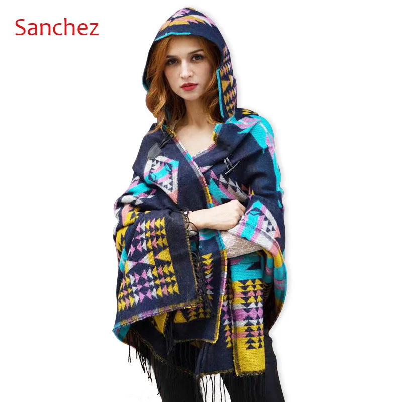 2021 Fashion Fringe Ethnic Geometric Women Batwing Cape Poncho Knit Top Cardigan Sweater Coat Hip Scarf Shawl Hot Sale |