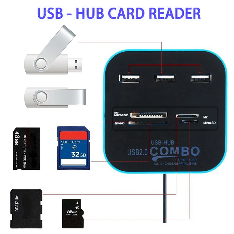 Maikou 3 Port USB HUB Card Reader Multi USB Splitter 7 in 1 Support Micro TF SD M2 MS SDHC MMC Card USB Hub 2.0 for PC Laptop
Maikou 3 Port USB HUB Card Reader Multi USB Splitter 7 in 1 Support Micro TF SD M2 MS SDHC MMC Card USB Hub 2.0 for PC Laptop