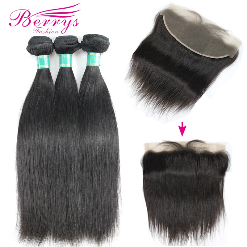 

Berrys Fashion 10A Grade Virgin Straight 3Bundles With Lace Frontal 13x4" Free Part Swiss Lace 100% Unprocessed Human Hair Weave