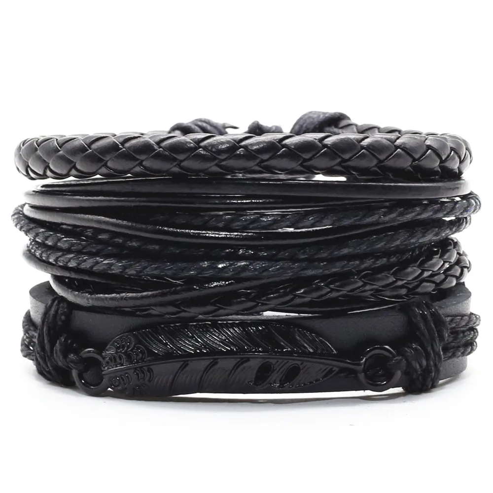 New Arrival 4pcs/set Handmade Woven Genuine Leather Leaf Flower Feather Charm Bracelet Men Women Homme Femme Male Jewelry
New Arrival 4pcs/set Handmade Woven Genuine Leather Leaf Flower Feather Charm Bracelet Men Women Homme Femme Male Jewelry
