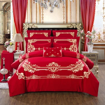 100% cotton Duvet Cover Set Golden embroidery Bedding Set Bedsheet Pillowcase red Bed Quilt Bedlinen Bedclothes
100% cotton Duvet Cover Set Golden embroidery Bedding Set Bedsheet Pillowcase red Bed Quilt Bedlinen Bedclothes