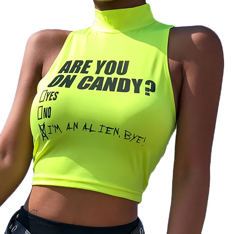 Letter Print Sleeveless Crop Top Women Yellow Turtleneck Vest Female Summer Fluorescence Tank Top Casual Camis Sexy Club
Letter Print Sleeveless Crop Top Women Yellow Turtleneck Vest Female Summer Fluorescence Tank Top Casual Camis Sexy Club