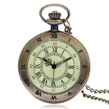 

Classical Roman Number Case Dial Bronze Pendant Fob Pocket Watch with Necklace Chain for Men Women Reloj de bolsillo