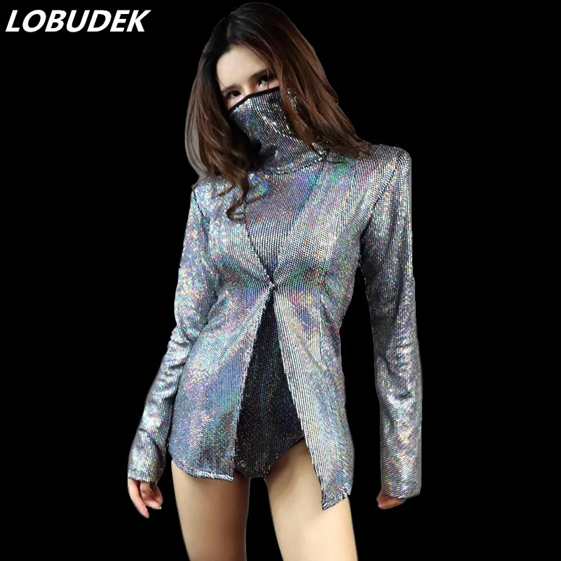 Silver jacket Sparkly Coat masked bodysuit Sexy Tide Female Singer Nightclub DJ DS Costume Concert Stage wear Outfit
Silver jacket Sparkly Coat masked bodysuit Sexy Tide Female Singer Nightclub DJ DS Costume Concert Stage wear Outfit
