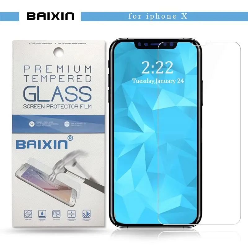 baixin Screen Protector for iphone X Tempered glass 9H Screen protector for iphoneX IX phone Protective glass Cover film+Package
baixin Screen Protector for iphone X Tempered glass 9H Screen protector for iphoneX IX phone Protective glass Cover film+Package