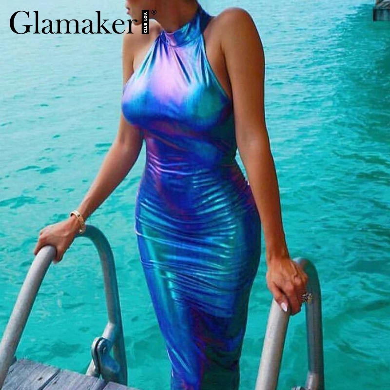 Glamaker Halter sleeveless sexy maxi dress Women backless PU leather bodycon dress Elegant female party club dress summer dress
Glamaker Halter sleeveless sexy maxi dress Women backless PU leather bodycon dress Elegant female party club dress summer dress