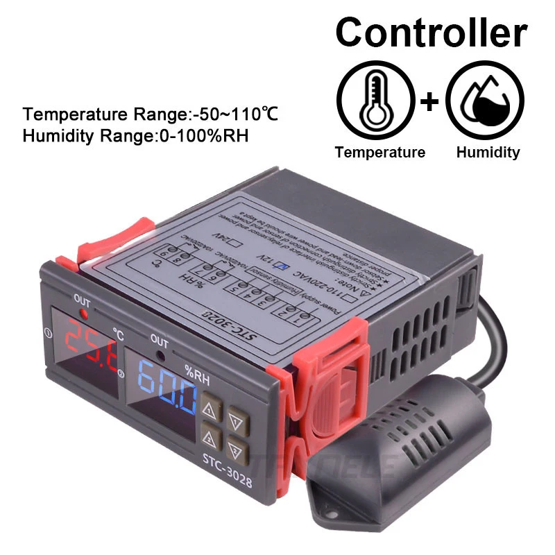 Dual Digital Thermostat Temperature Humidity Control STC-3028 Thermometer Hygrometer Controller AC 110V 220V DC 12V 24V 10A
Dual Digital Thermostat Temperature Humidity Control STC-3028 Thermometer Hygrometer Controller AC 110V 220V DC 12V 24V 10A