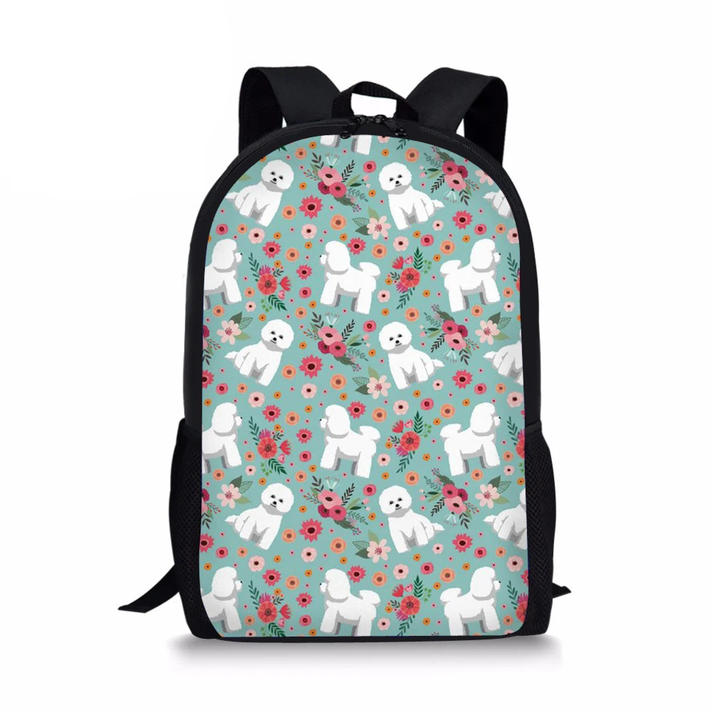 Фото 2018 New Cute School Bags for Girls Gift Bichon Frise Flower Print Bookbag Children Backpack 16 Inch Mochila Escolar | Багаж и сумки