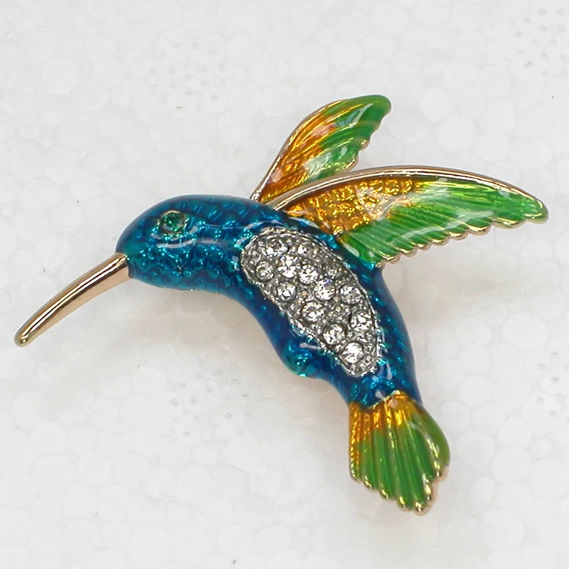 

12pcs/lot Wholesale Fashion Hummingbird Brooch Crystal Rhinestone Enamel Bird Pin brooches C102114