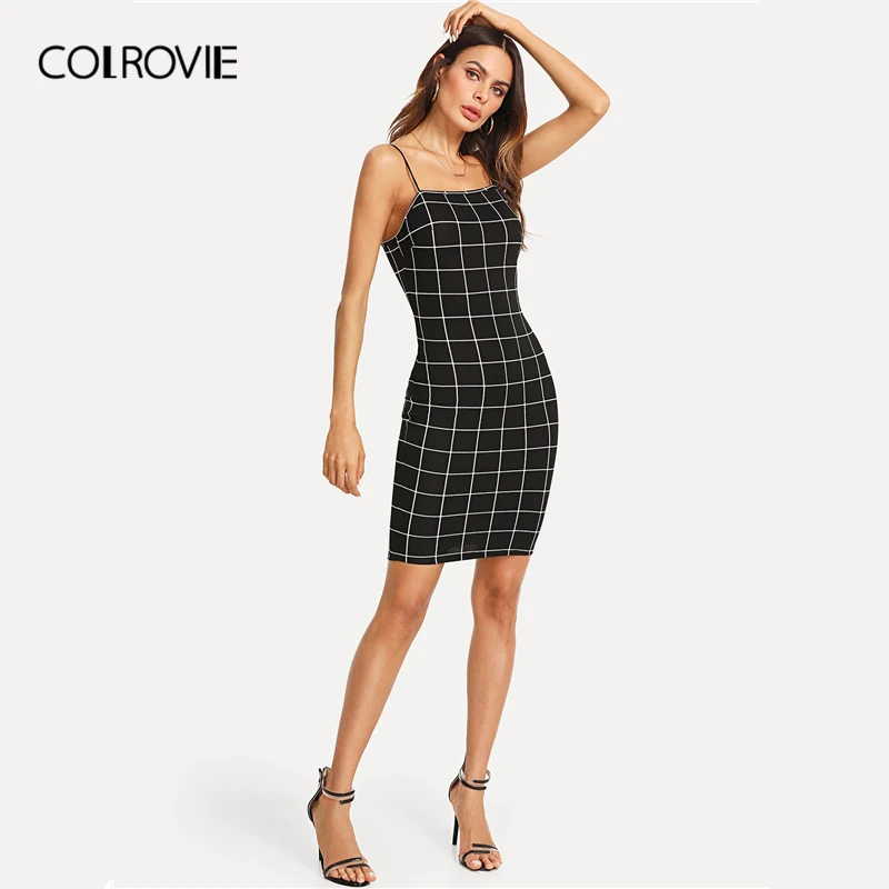 COLROVIE Black and White Plaid Cami Bodycon Short Dress Women Spaghetti Strap Slim Sexy Summer Mini Sheath Dresses
COLROVIE Black and White Plaid Cami Bodycon Short Dress Women Spaghetti Strap Slim Sexy Summer Mini Sheath Dresses
