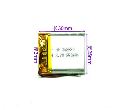 3.7V polymer lithium battery core For MEIZU MP3 point reading pen 302530 smart positioning watch 250 Ma
3.7V polymer lithium battery core For MEIZU MP3 point reading pen 302530 smart positioning watch 250 Ma